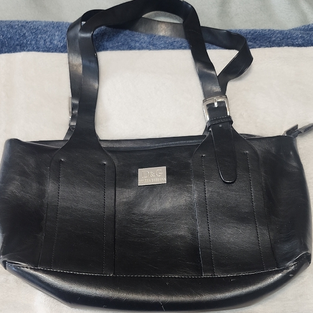 Black Faux Leather Tote with Silver Accent